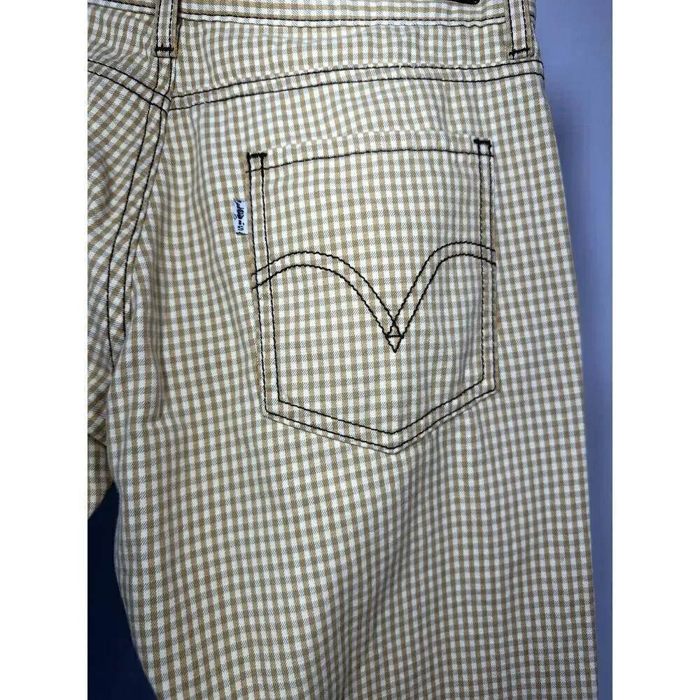 LEVI'S Unisex 511 Cotton Gingham Checker Print Skinny Trouser Jeans Tan Size 30